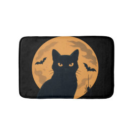 Spooky Black Cat Silhouette Halloween Badmat
