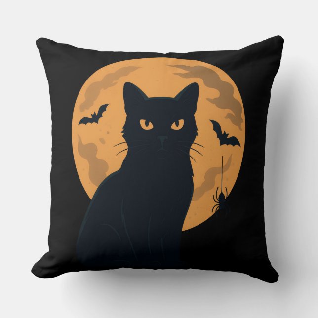 Spooky Black Cat Silhouette Halloween Gothic Cat Kussen (Voorkant)