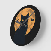 Spooky Black Cat Silhouette Halloween Gothic Cat Ronde Klok (Hoek)