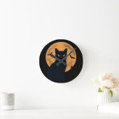 Spooky Black Cat Silhouette Halloween Gothic Cat Ronde Klok (Huis)