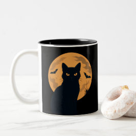 Spooky Black Cat Silhouette Halloween Gothic Cat Tweekleurige Koffiemok