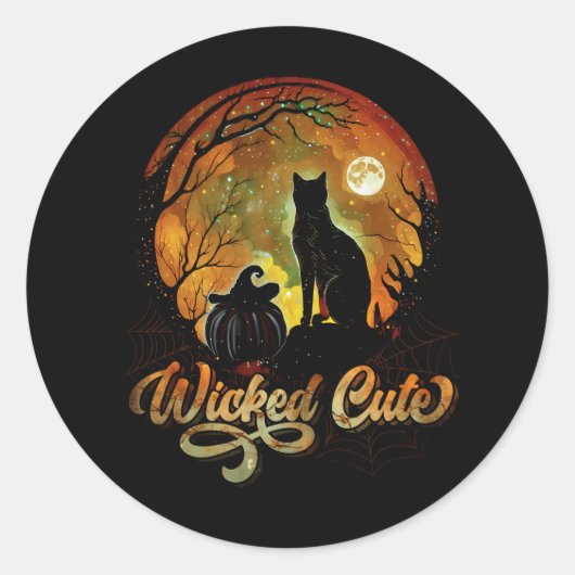 Spooky Black Cat Wicked Schattige Halloween Pumpki Ronde Sticker (Voorkant)