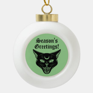 Spooky Black Cat Witchy Horror Kerstversiering Keramische Bal Ornament