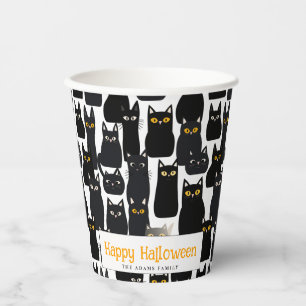 Spooky Black Cats Custom Name Happy Halloween Papieren Bekers