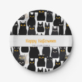 Spooky Black Cats Custom Name Happy Halloween Papieren Bordje (Voorkant)