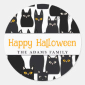 Spooky Black Cats Custom Name Happy Halloween Ronde Sticker (Voorkant)