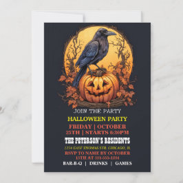Spooky Black Crow Halloween Feestuitnodigingen Kaart