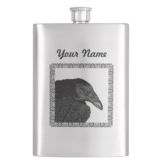 Spooky Black Crow Raven Face Heupfles (Voorkant)