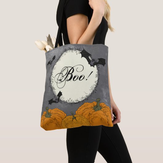 Spooky Black en Oranje Halloween Tote Bag (Dichtbij)