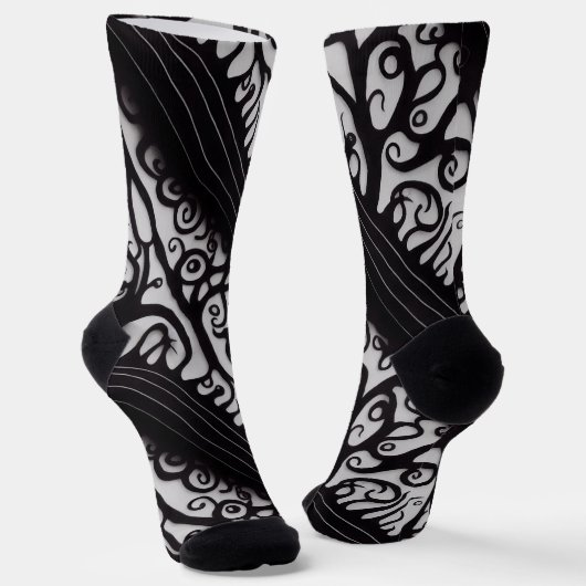 Spooky Black en White Gothic kerstsokken Sokken (Gebogen)