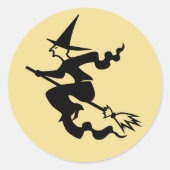 Spooky Black Flying Witch Faux Gold Halloween Kind Ronde Sticker (Voorkant)
