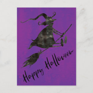 Spooky Black Flying Witch Happy Halloween Briefkaart