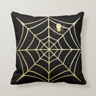 Spooky Black & Gold Spiderweb Spider Halloween Kussen