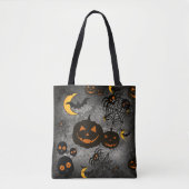 SPOOKY BLACK HALLOWEEN PUMPKINS MOONS BATS TOTE BAG (Voorkant)
