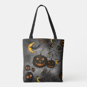 SPOOKY BLACK HALLOWEEN PUMPKINS MOONS BATS TOTE BAG (Achterkant)