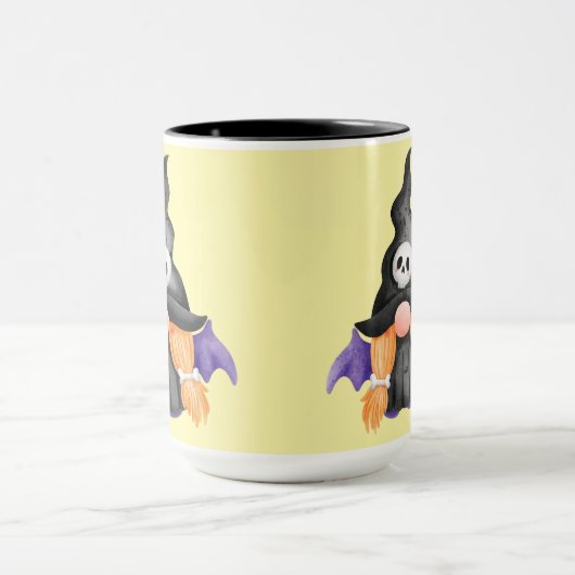 Spooky Black Halloween Witch Gnome With Skull Mok (Midden)