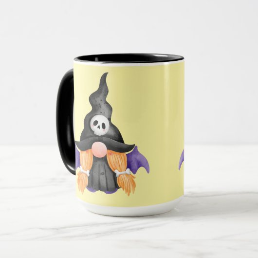 Spooky Black Halloween Witch Gnome With Skull Mok (Voorkant links)