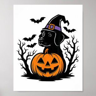 Spooky Black Labrador Retriever Witch Pet Pompoen Poster