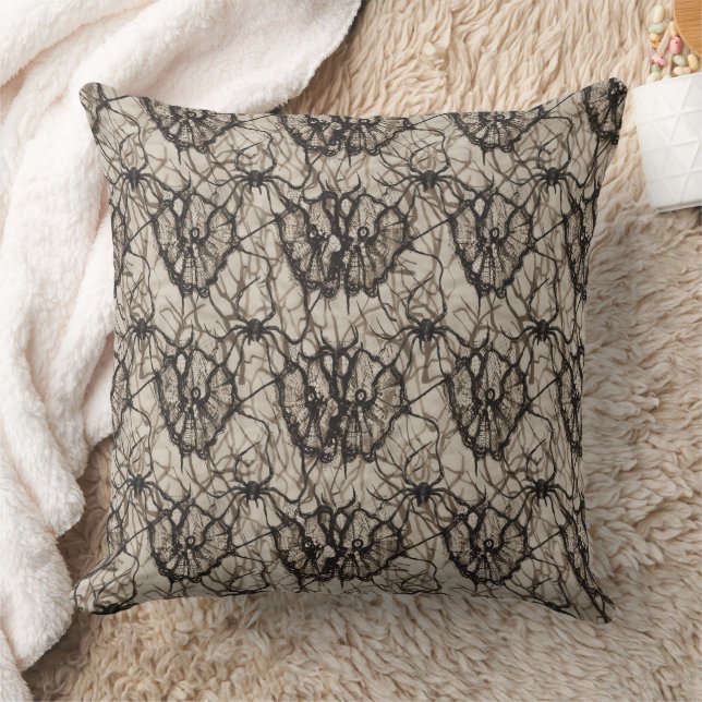 Spooky Black Lace Spider Web Naadloos Patroon - Kussen (Deken)