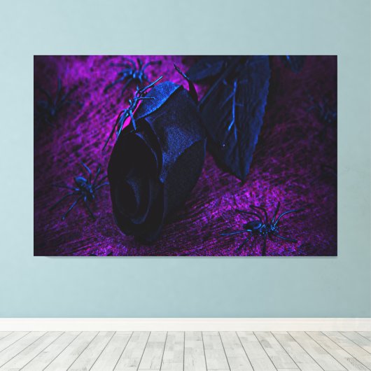 Spooky Black Material Roos, Black Spiers Canvas Afdruk (Insitu (Houten vloer))