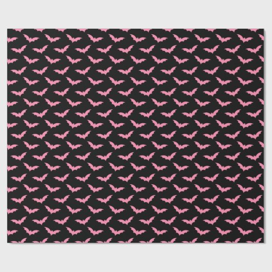 Spooky Black & Pink Bats Wrapping Paper Roll Cadeaupapier (Vlak)
