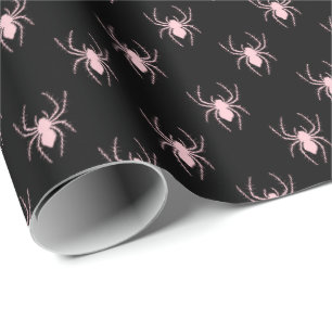 Spooky Black & Pink Spider Wrapping Paper Roll Cadeaupapier