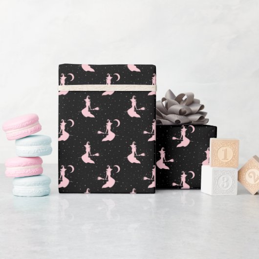 Spooky Black & Pink Witch Wrapping Paper Roll Cadeaupapier (Baby Shower)