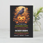 Spooky Black Raven Halloween Party Uitnodigingen (Staand voorkant)