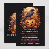 Spooky Black Raven Halloween Party Uitnodigingen (Voorkant / Achterkant)