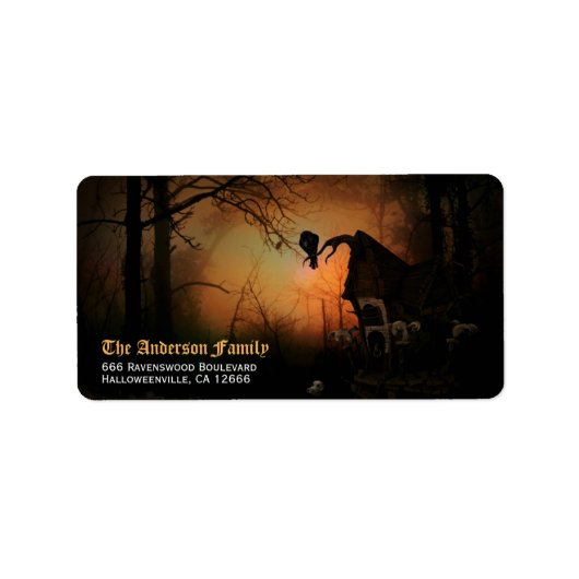 Spooky Black Raven Halloween Retouradres Etiket (Voorkant)