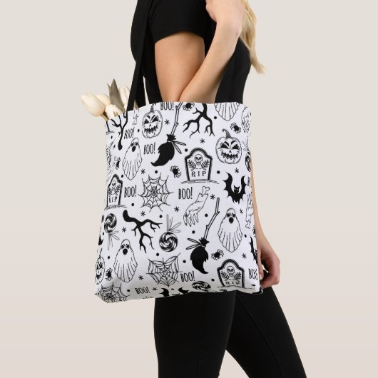 Spooky Black RIP Halloween Canvas tas (Dichtbij)