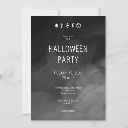 Spooky Black & White Cemetery Halloween Party Kaart (Achterkant)