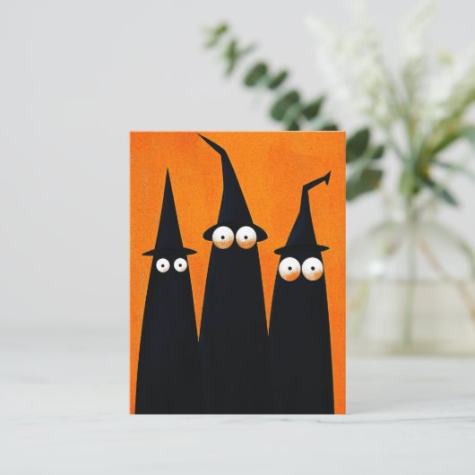 Spooky Black Witches Quirky Halloween Briefkaart (Staand voorkant)
