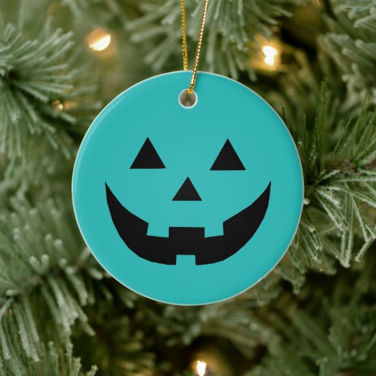 Spooky blauwgroen Jack o lantaarn pompoen Hallowee Keramisch Ornament (Boom)