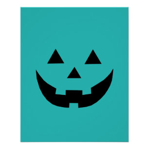 Spooky blauwgroen Jack o lantaarn pompoen plezier  Perfect Poster