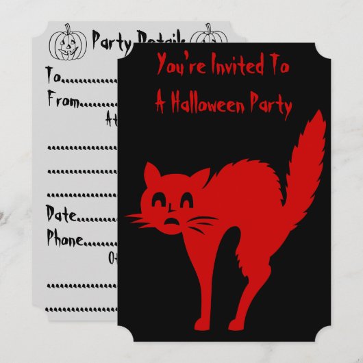 Spooky bloed rode kat leuk Halloween Kaart (Voorkant / Achterkant)