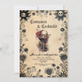 Spooky bloemen en Scull kostuum Halloween Party Kaart (Voorkant)