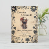 Spooky bloemen en Scull kostuum Halloween Party Kaart (Staand voorkant)