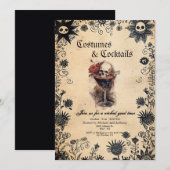 Spooky bloemen en Scull kostuum Halloween Party Kaart (Voorkant / Achterkant)