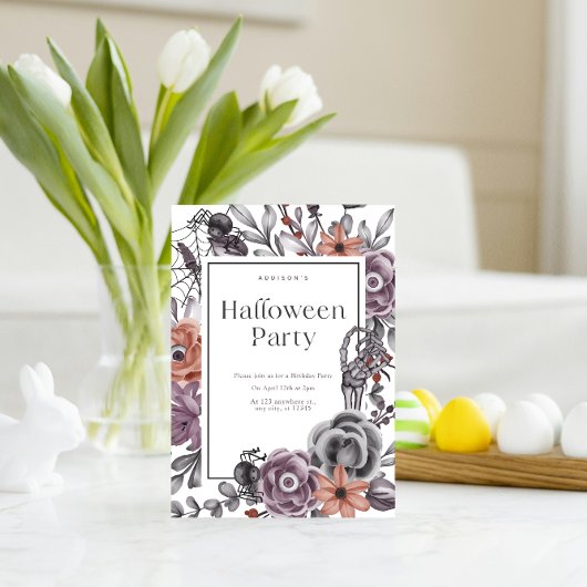 Spooky Bloemen Halloween Verjaardag Party Kaart