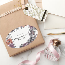 Spooky Bloemen Halloween Verjaardag Party Kaart Ovale Sticker