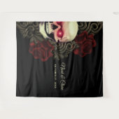 Spooky bloemendonkere humeurige gotische schedel H Wandkleed (Voorkant (horizontaal))