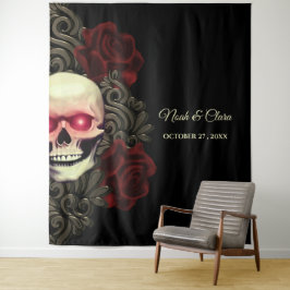 Spooky bloemendonkere humeurige gotische schedel H Wandkleed