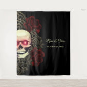 Spooky bloemendonkere humeurige gotische schedel H Wandkleed (Voorkant)