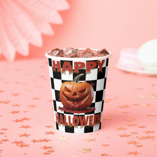Spooky Bloody Pumpkin Halloween Papieren Bekers (Insitu)