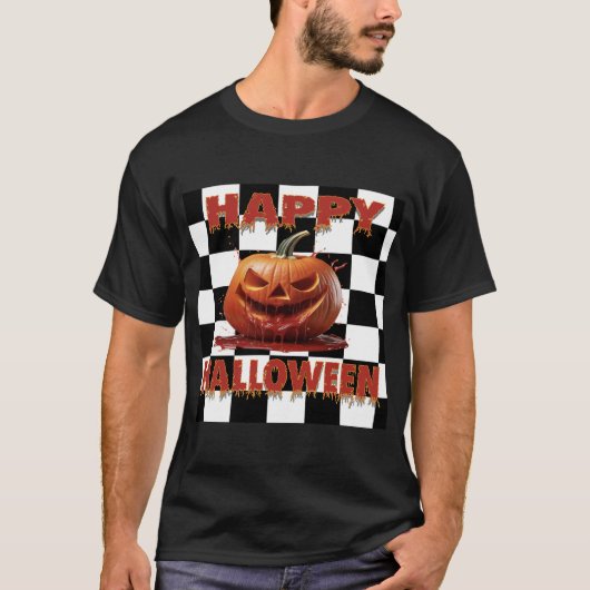 Spooky Bloody Pumpkin Halloween T-shirt (Voorkant)