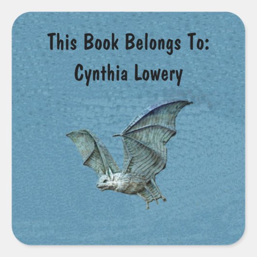 Spooky Blue Bat Wings Verspreid in Flight White Fa Vierkante Sticker (Voorkant)