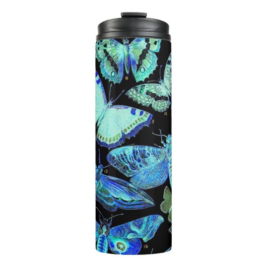 Spooky Blue Black Butterfly Moth Thermal Tumbler Thermosbeker (Voorkant)