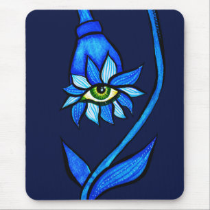 Spooky Blue Eye Flower Monster - Creepy Horror Art Muismat