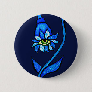 Spooky Blue Eye Flower Monster - Creepy Horror Art Ronde Button 5,7 Cm